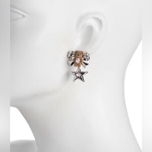 🌀BETSEY JOHNSON FELTED TEDDY BEAR STAR DROP EARRINGS - NWT